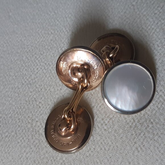 1930/40s Dolan & Bullock Art Deco Gold Filled MOP Cuff Link and Stud Set - Picture 16 of 16